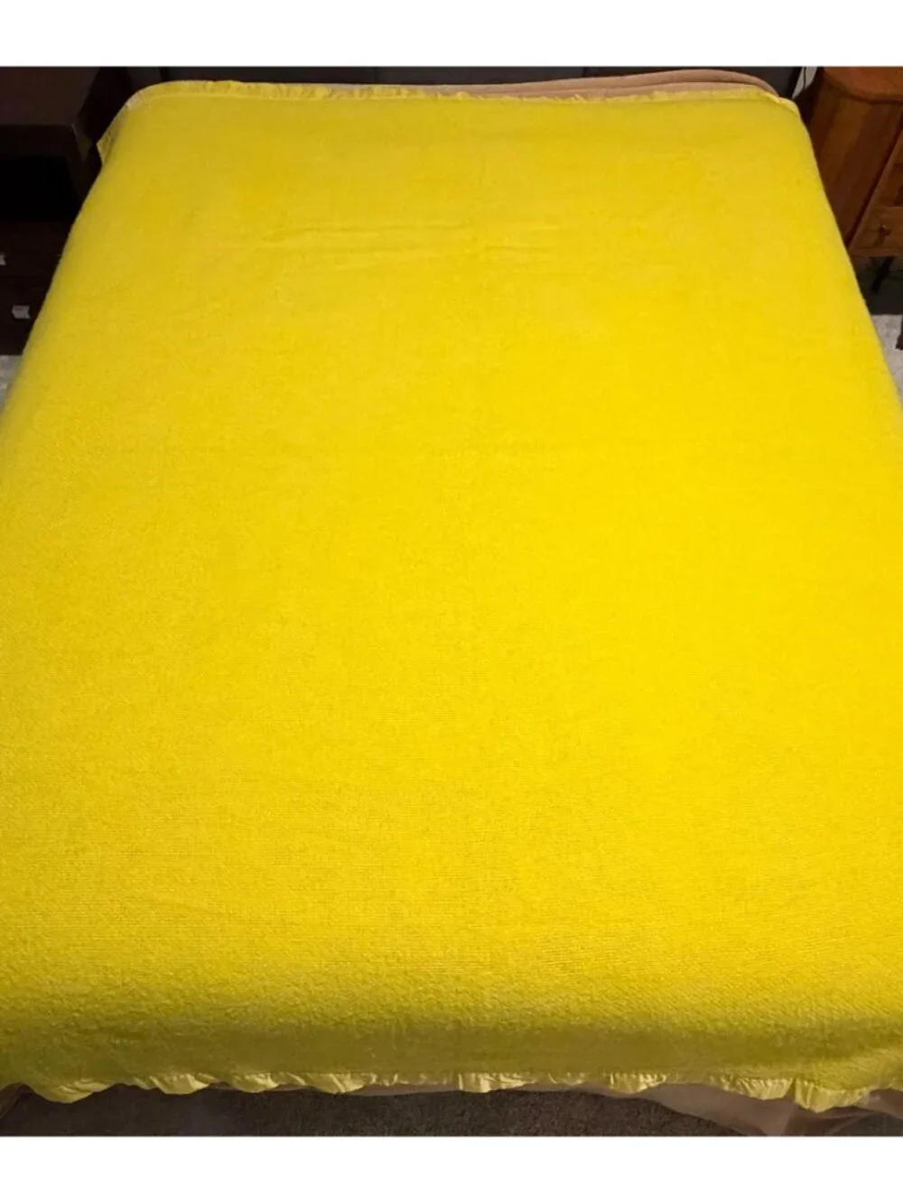 Vintage Chatham Waffle Weave Acrylic Blanket Satin Trim Binding Yellow 71x90